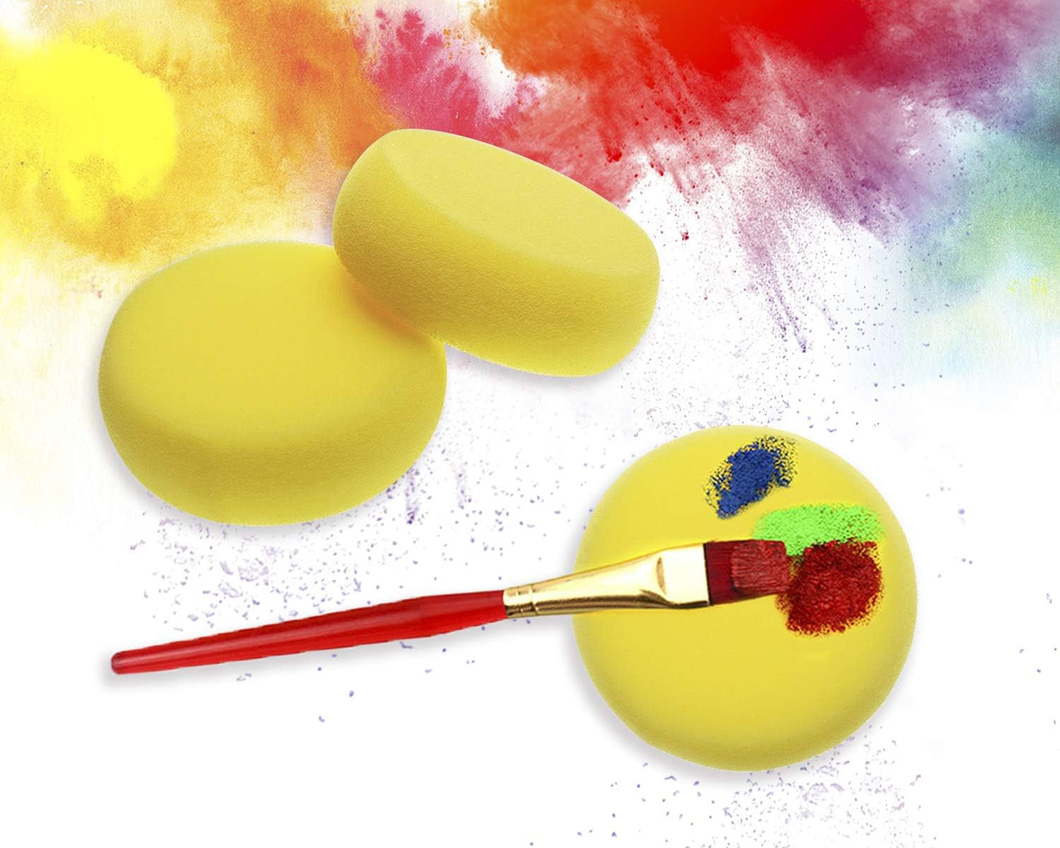 round Sponges 6Pcs 3Inch Yellow Painting Sponges Synthetic Artist Sponges Watercolors Sponges for Art & Craft Pottery Clay Cleaning Ceramics Wall (Round Painting Sponges)