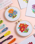 6PCS Cross Stitch Kits for Beginners DIY Embroidery Kit for Kids Adults Birthday Back to School Gift Spring Summer Flower Needlepoint Patterns with 2 Embroidery Hoops Craft Supplies