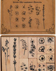 22 Pcs Plant Wooden Rubber Stamps Set, Plant Decorative Wooden Stamp DIY Craft Wooden Rubber Stamps (Plant 1)