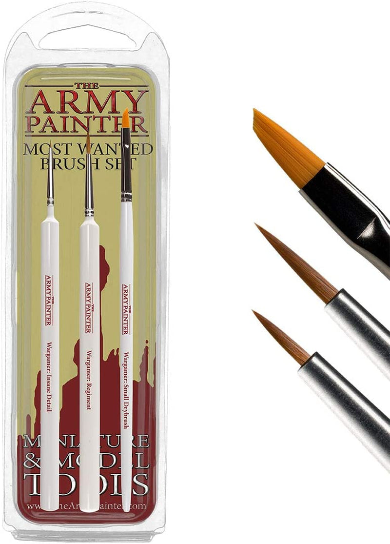 Most Wanted Brush Set - Miniature Small Paint Brush Set of 3 Acrylic Paint Brushes - Drybrush, Regiment Model Paint Brush & Fine Detail Tip Paint Brush for Watercolor Oil Painting