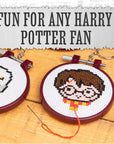 Harry Potter Stamped Cross Stitch 4 Pack, Embroidery Starter Kit for Beginners, Four Patterns, Fun & Easy Backpack Charms Craft Activity for Fans