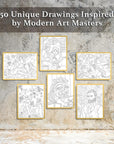 Modern Art Adult Coloring Book for Stress Relief, 50 Drawings Inspired by Famous Paintings, Smooth and Thick Paper, Spiral Binding, USA Printed, Lay Flat Hardback Book Cover, Ink Blotter Paper