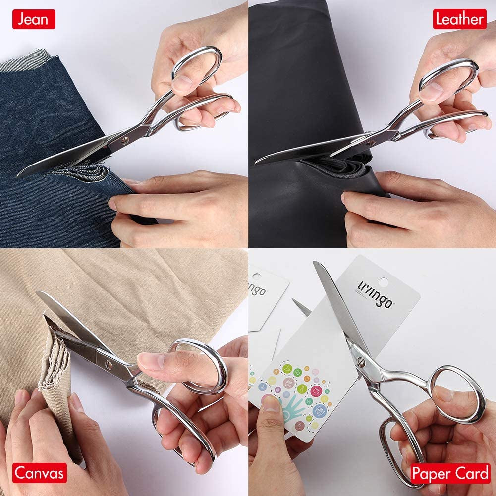 8" Professional Heavy Duty Tailor Fabric Scissors, Dressmaker Sewing Classic Stainless Steel Ultra Sharp Forged Shears, Bent