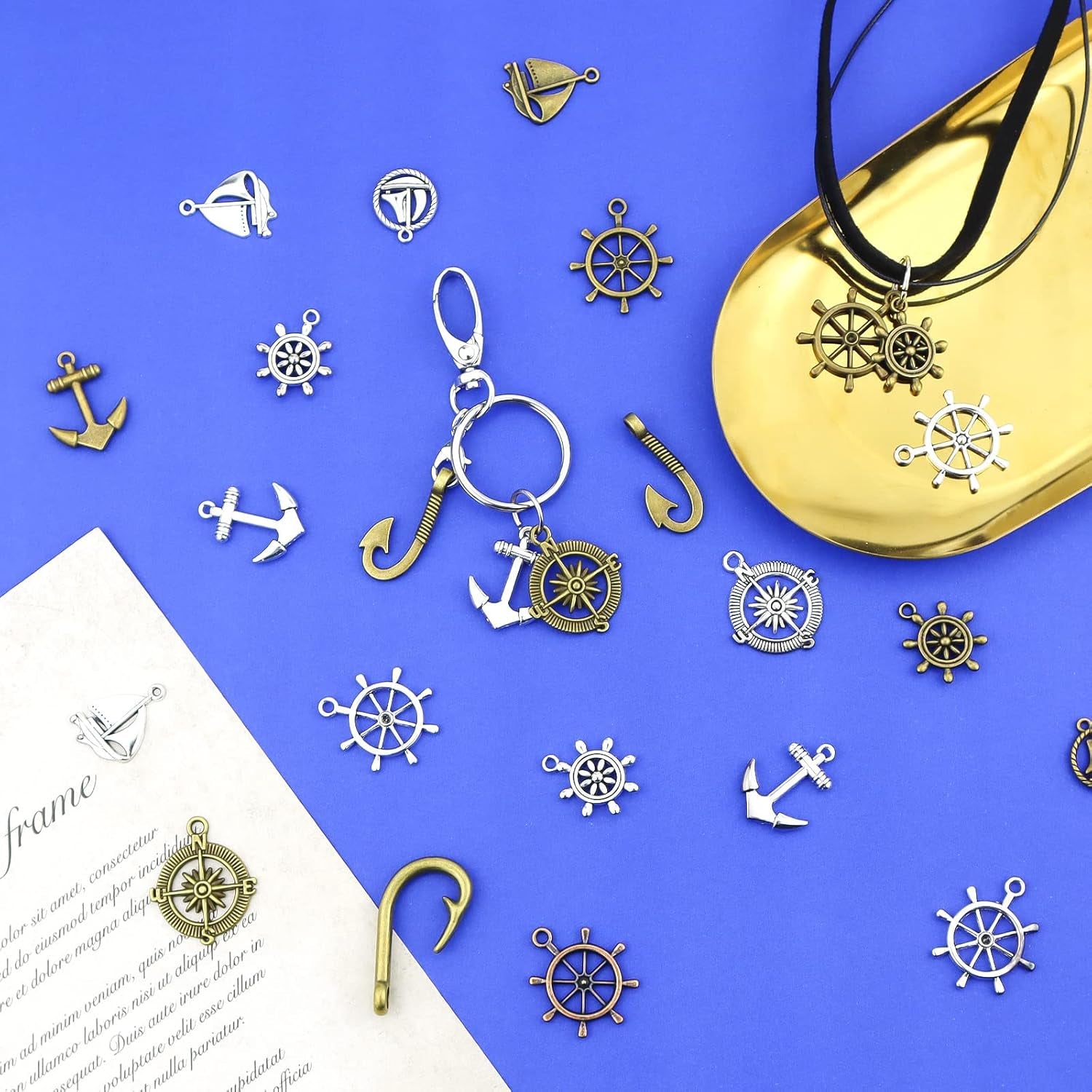 Nautical Anchor Rudder Helm Compass Charms, 100 Grams Mixed Ship Anchor Wheel Pendants Beads Charms for DIY Necklace Bracelet Jewelry Making Accessories