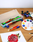 8 Pack Plastic Paint Brush Holder, 13" Long Translucent Watercolor Pens Pencils Case with Buckle Design, Paintbrush Drawing Tools Storage Box Container with Hinged Lid for Artist Art Craft