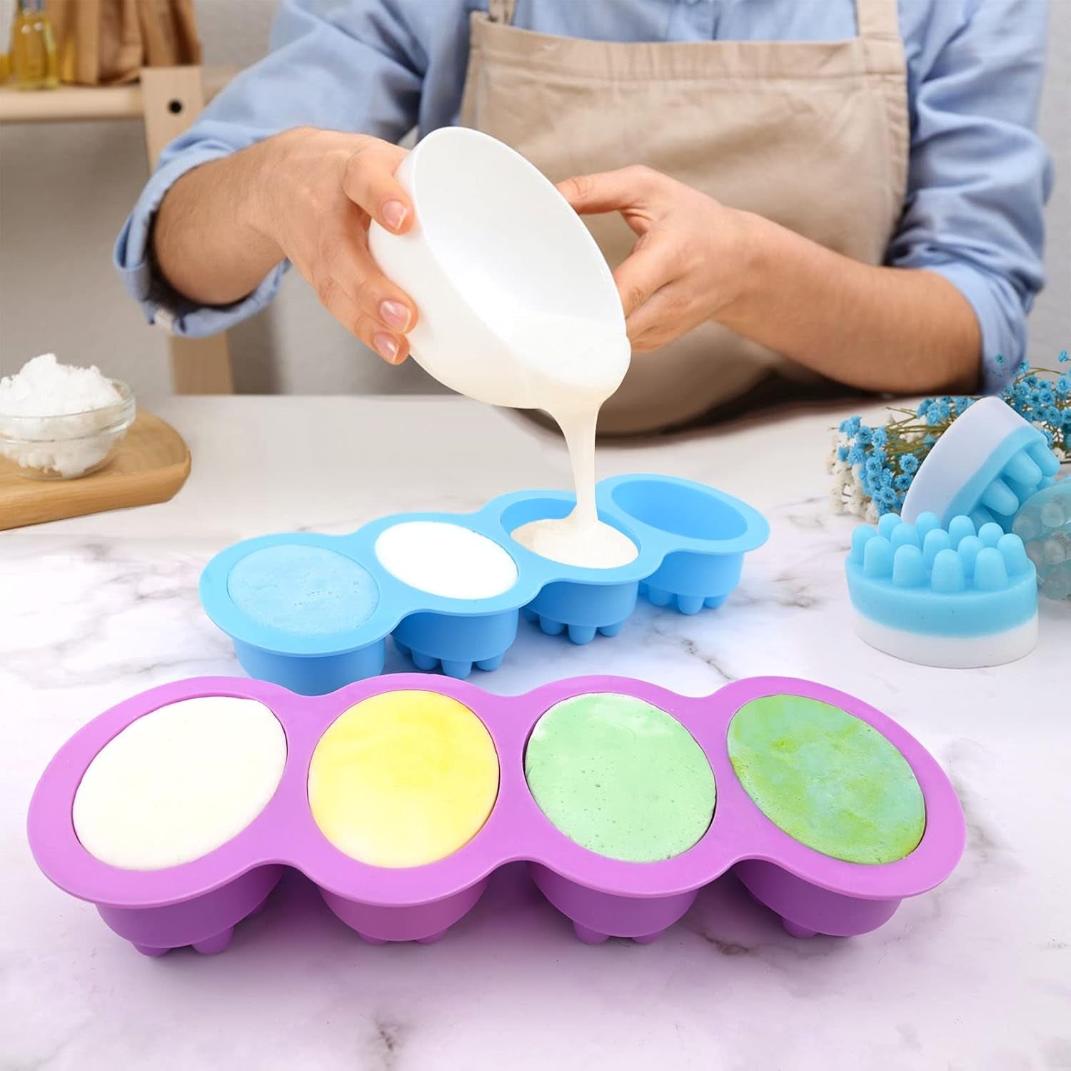 Silicone Massage Bar Soap Molds, 2 Pack 3D Hair Comb Ice Mold, Hair Brush Silicone Soap Molds for Soap Making, DIY Unique Hair Masks Salon Spa Scalp Massager