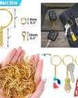 Keychain Rings Kit for Crafts Gold,  Includes 100Pcs Split Key Ring with Chain, 100Pcs Jump Rings and 100Pcs Screw Eye Pins for Resin Keychain Making
