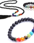 602Pcs Lava Beads Stone Kits with 8Mm Chakra Beads and Spacers Beads Bracelet Elastic String for Diffuse Essential Oils Adult DIY Jewelry Making Supplies