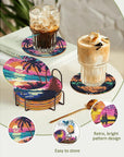 8Pcs Diamond Painting Coasters Kits, DIY Landscape Diamond Art Coaster Kits with Holder, Small Diamond Painting Kits for Adults & Kids Art Craft Supplies