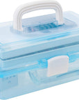 13 Inch Transparent Plastic Empty Multipurpose Storage Box with Gray Handle, Latching Lid and 2 Expandable Trays for Tools, First Aid, Sewing Kit, Arts Crafts Supplies