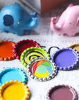 100 Pieces Bottle Caps for Crafts in Double Sides Printed Mixed Colors Flattened and 100 Pack 1 Inch Clear Stickers for Photo Pendant Craft Jewelry Making