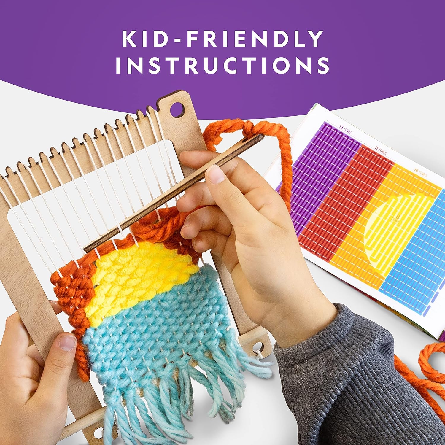 NATIONAL GEOGRAPHIC Wooden Arts and Crafts Loom Weaving Kit - Yarn and 3 Fun Designs for Easy Weaving, Child Weaving Set with Loom