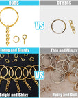 Keychain Rings Kit for Crafts Gold,  Includes 100Pcs Split Key Ring with Chain, 100Pcs Jump Rings and 100Pcs Screw Eye Pins for Resin Keychain Making