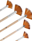 5 Pieces Fan Brush for Painting, Oil Acrylic Paint Brushes Artist Fan Brushes Nylon Hair Long Wood Handle Painting Brush for Acrylic Watercolor Oil Gouche Painting(1