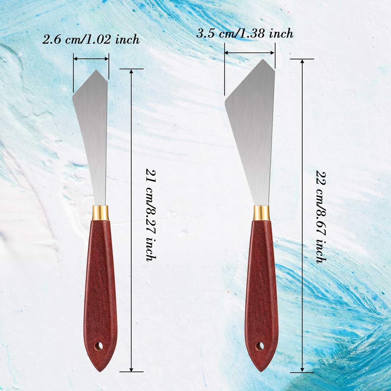 Painting Knife Set Painting Mixing Scraper Stainless Steel Palette Knife Painting Art Spatula with Wood Handle Art Painting Knife Tools for Oil Canvas Acrylic Painting (2 Pieces)