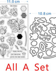 Bees and Strawberries and Sunflowers Stamps and Dies Set for Card Making,Clear Stamps and Metal Cutting Dies Sets for Scrapbooking DIY Album Card Making Supplies