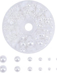 690Pcs Half round Pearl Beads 6 Sizes Flat Back Pearl Cabochon Faux Pearl Beads for DIY Scrapbook Phone Case Wedding Decor Hair Accessory Nail Art, White, 4/5/6/8/10/12Mm
