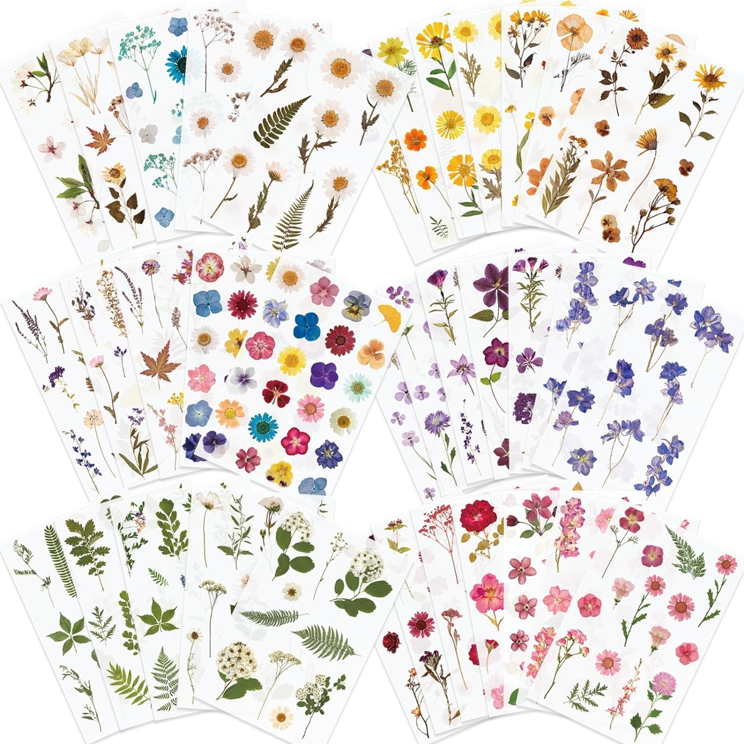 Pressed Flower Themed Stickers (Assorted 486 Pieces, 36 Sheets) Dried Floral Resin Stickers Decals Botanical Journaling Sticker for Scrapbook Supplies Junk Journal Bullet Journal Planner Laptop