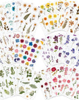 Pressed Flower Themed Stickers (Assorted 486 Pieces, 36 Sheets) Dried Floral Resin Stickers Decals Botanical Journaling Sticker for Scrapbook Supplies Junk Journal Bullet Journal Planner Laptop