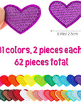 Heart Iron on Patches, 31Pcs Mini Heart Iron on Decal Colorful Heart Patch Ironable Patches Embroidered Sew on Heart Patches Appliques for Clothes Dress Hat Jeans DIY Backpack Shoes (31)