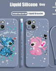 Disney Stitch Cute For Apple iPhone 15 14 13 12 11 XS XR X 8 7 Pro Max Plus Mini Liquid Left Rope Phone Case