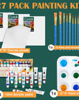Acrylic Painting Set with 1 Packs / 10 PCS Nylon Hair Brushes 12 Color Tubes (12Ml, 0.4 Oz) 1 PCS Paint Plate and 4 PCS Canvas for Acrylic Painting Artist Professional Kits