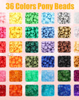 3510Pcs 36 Colors, Hair Pony Beads Bulk with Letter Bead, 9Mm Rainbow DIY Kandi Beads Kit for Jewelry Making Bracelets Pearl Transparent and Opaque Pendants