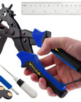 Leather Hole Punch & Belt Hole Puncher Easily Punches Perfect round Holes. Bonus Ruler & Awl Tool. Leather Punch Tool for Watch or Bag Strap, Fabric, Eyelet - Precision Crafting & Professional Results