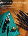 ARTIFY Miniature Drybrush Paint Brush Set: 14-Piece round Small Detail Model Paintbrushes, Thin Mini Tiny Micro Paint Brushes for Miniature Painting