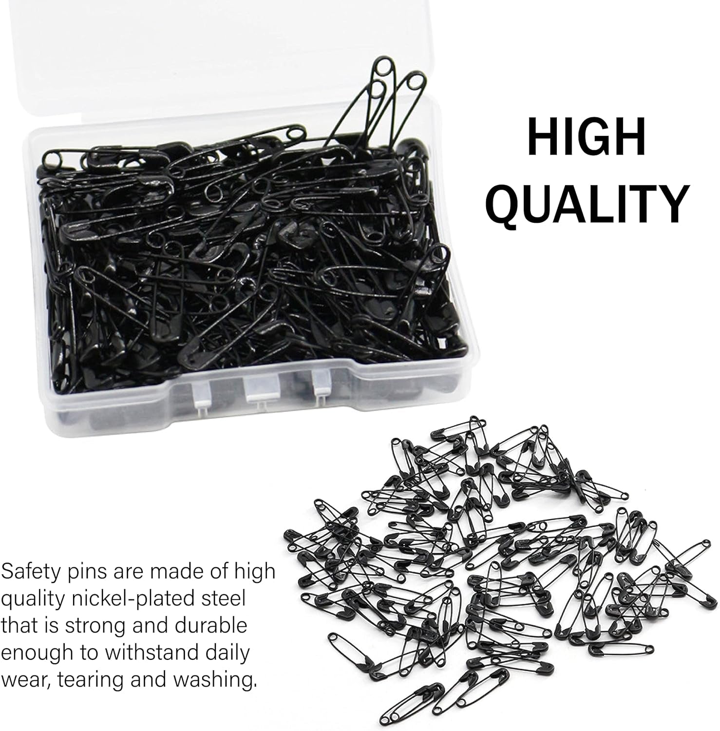 Safety Pins 150Pcs 19Mm Safety Pins for Clothes for Clothing Sewing Handicrafts Quilting Jewelry Making,Black Hijab Pins (Black)