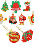 9 Pieces Double Sided Diamond Christmas 5D DIY Painting Keychain Kits Christmas Diamond Ornaments Diamond DIY Key Ring Art Pendant Christmas Tree for DIY Christmas Holiday Decor