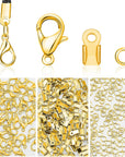 450 Piece Jewelry Making Accessories Kit Include 200 Fold over Cord End Caps Crimp End Tips 200 Jump Ring Connectors and 50 Bracelet Necklace Lobster Claw Clasps and Closures (Silver)