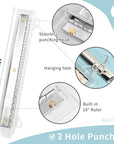 3 Hole Punch, Portable 3 Hole Puncher for Binder, Three Hole Punchers with 10 Inches Ruler, 3 Ring Hole Punches, 5 Sheets Capacity, for School, Office (White)