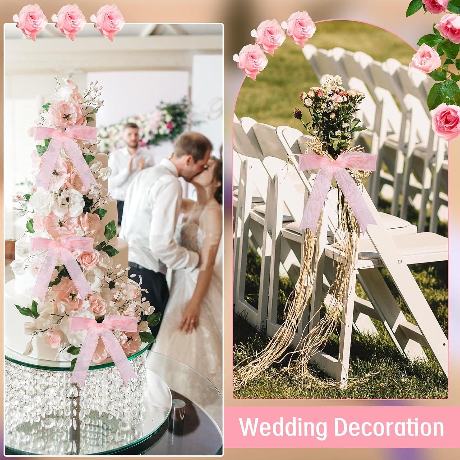 Pink Sheer Ribbon, 100 Yards 1 Inch Pink Organza Chiffon Tulle Ribbon for Gift Wrapping Crafts Flower Bouquet Wedding Invitation Party Home Decoration