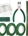 Floral Tape and Floral Wire, Floral Arrangement Kit with Green Floral Tape and Floral Wire, Boutonniere Flower Pin, Wire Cutter for Wreath Making Supplies