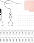 Stainless Steel Hypoallergenic Earring Hooks, 100 Pieces Earring Making Kit, Earring Hooks with Pendant Clasp, Silicone Ear Backs and Polishing Cloth for Earring Making DIY (Silver) (100)
