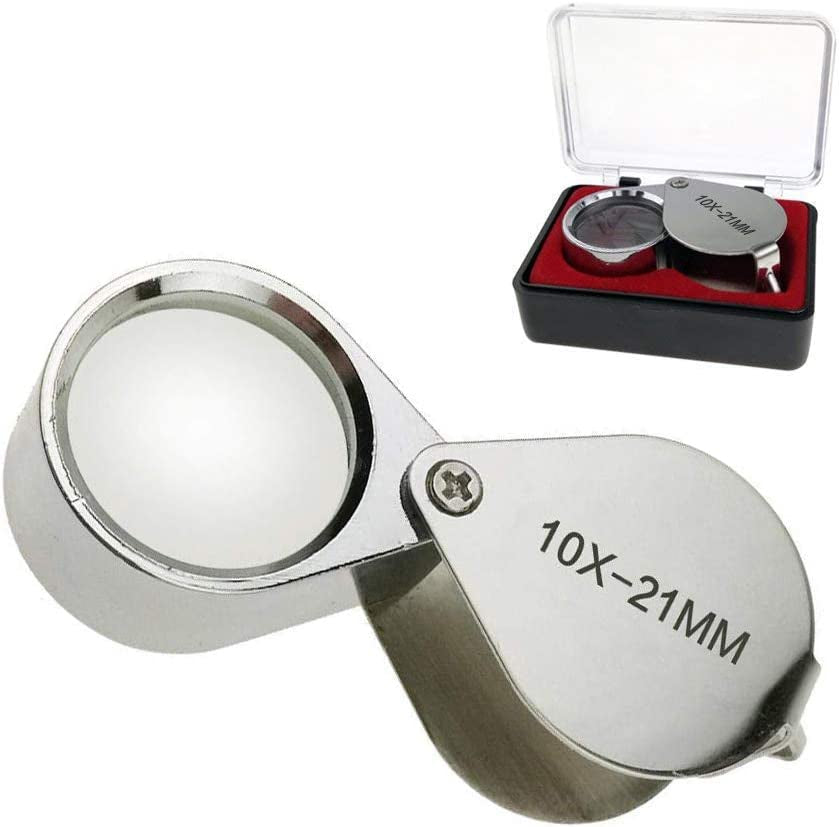 Loupes 10X Glass Jeweler Loupe Loop Eye Magnifier Magnifying Magnifier Metal Body Silver (10X21Mm)