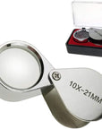 Loupes 10X Glass Jeweler Loupe Loop Eye Magnifier Magnifying Magnifier Metal Body Silver (10X21Mm)