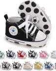 Unisex Baby Boys Girls High Top Sneaker Soft Anti-Slip Sole Newborn Infant First Walkers Canvas Denim Shoes