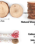 50Pcs Wood Slices 2.4"-2.8" Unfinished Natural Wood Rounds with Pre-Drilled Hole and 66Feet Twine String, Wood Slices for Wood Burning Painting DIY Crafts Christmas Ornaments Party Wedding Decor