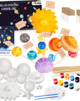 63PCS Solar System Foam Ball Kit Includes Color Pigments, Palette, Mixed Sized Polystyrene Spheres Balls, Toothpick Flag, Painting Brushes, Bamboo Sticks for School Science Projects