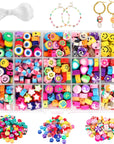 300PCS Clay Beads Charms,Fruit Flower Letter Beads Soft Beads for Women Girls Bracelet Making DIY Bracelet Necklace Earring Accessories with 4M Crystal Elastic String