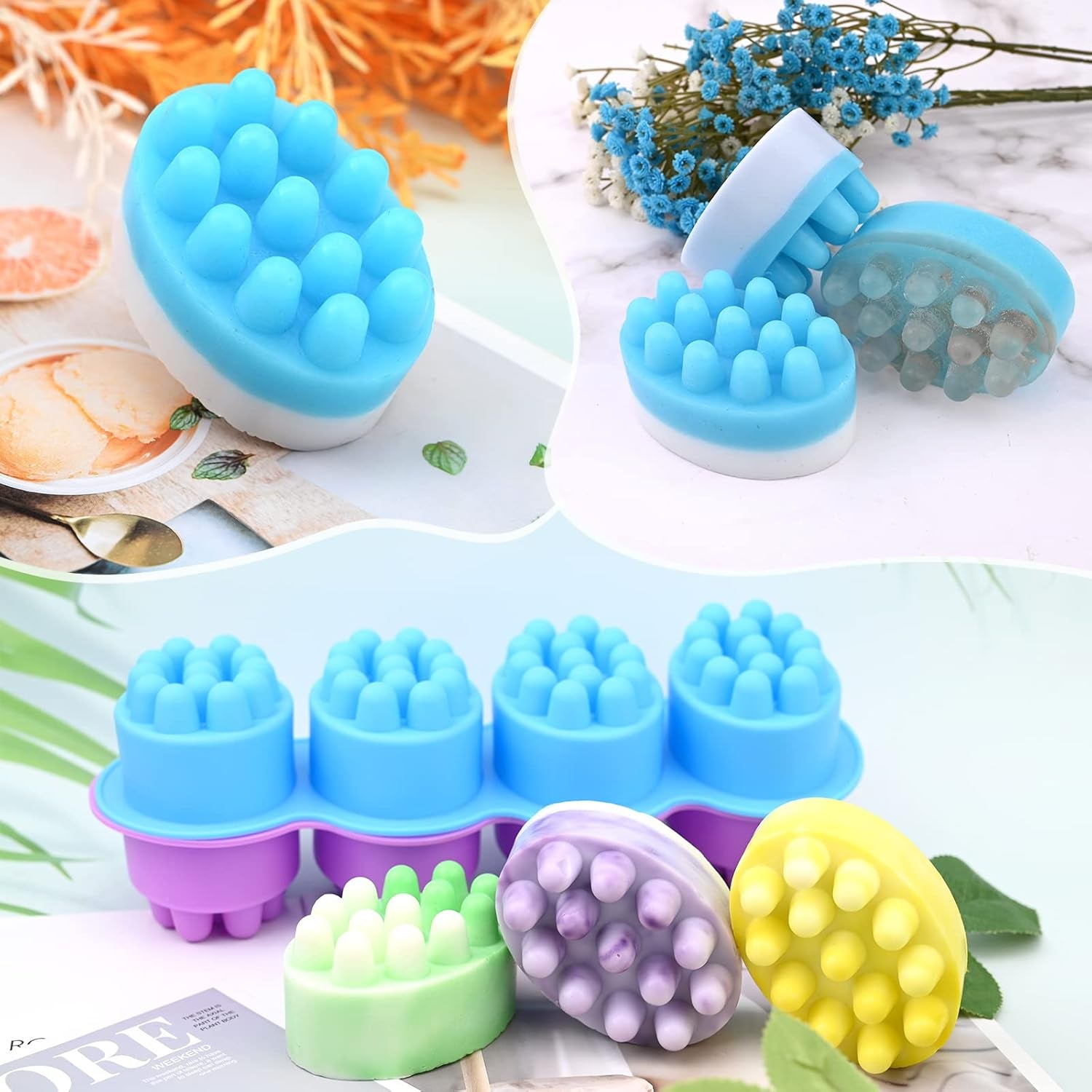 Silicone Massage Bar Soap Molds, 2 Pack 3D Hair Comb Ice Mold, Hair Brush Silicone Soap Molds for Soap Making, DIY Unique Hair Masks Salon Spa Scalp Massager