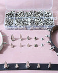 354 Sets Punk Spikes and Studs Kit,8 Sizes Cone Spikes,Metal Tree Spikes Studs for Leathercraft and Punk Style Clothing Accessories DIY Craft Decoration