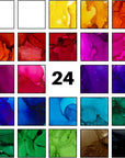 Alcohol Ink Set - New Improved Formula - 24 Highly Saturated Alcohol Inks - Fast-Drying and Permanent Inks - Versatile Alcohol Ink for Epoxy Resin, Tumblers, Fluid Art Painting, Glass, Metal Etc