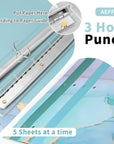 3 Hole Punch, Portable 3 Hole Puncher for Binder, Three Hole Punchers with 10 Inches Ruler, 3 Ring Hole Punches, 5 Sheets Capacity, for School, Office (White)