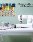 60 Spool Sewing Thread Rack with Hanging Hook, Wall Mounted Wooden Thread Holder Organizer for Embroidery, Hair Braiding, Sewing