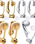 Clip-On Earring Converters, 12 Pieces Non Pierced Earring Clips with Post Earring Components and 12 Pieces Silicone Earring Pads for Earring Making, Silver and Gold
