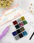 5400Pcs Multicolor Rhinestones 12 Mixed Color Hotfix Rhinestones Flatback Gemstones and Crystals for Halloween Costume Accessories, Crafts with Tweezers and 2 Picking Pens