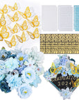 Graduation Cap Decorations Kit Include Assorted Flowers 3D Butterfly Stickers Glitter Rhinestones Alphabet Letter Number Stickers for DIY Grad Cap 2024 Graduation Party Supplies (Blue Flower)